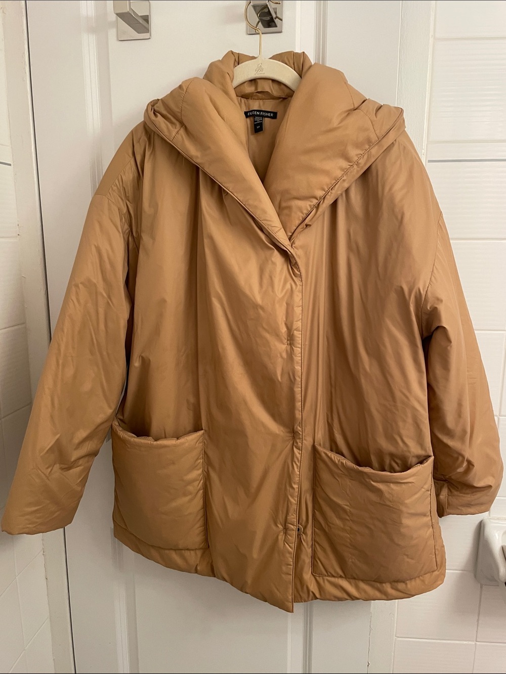 Eileen Fisher Tan Camel Puffer Jacket with Hood